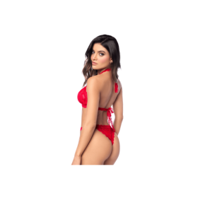 Ensemble sexy 2 pièces en dentelle romantique avec haut et string assorti 